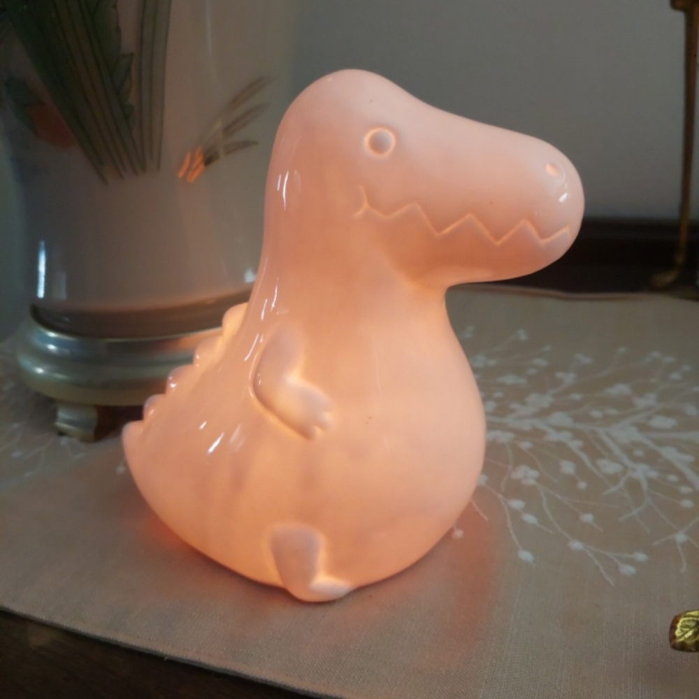 Hobby Lobby Dinosaur Lamp, Tested Works, Boys Decor, White Ceramic Night Light